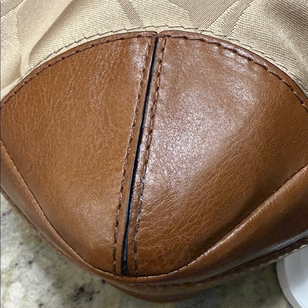 Coach Peyton Signature C Sateen Beige and Brown Hobo Shoulder Bag - Picture 11 of 16
